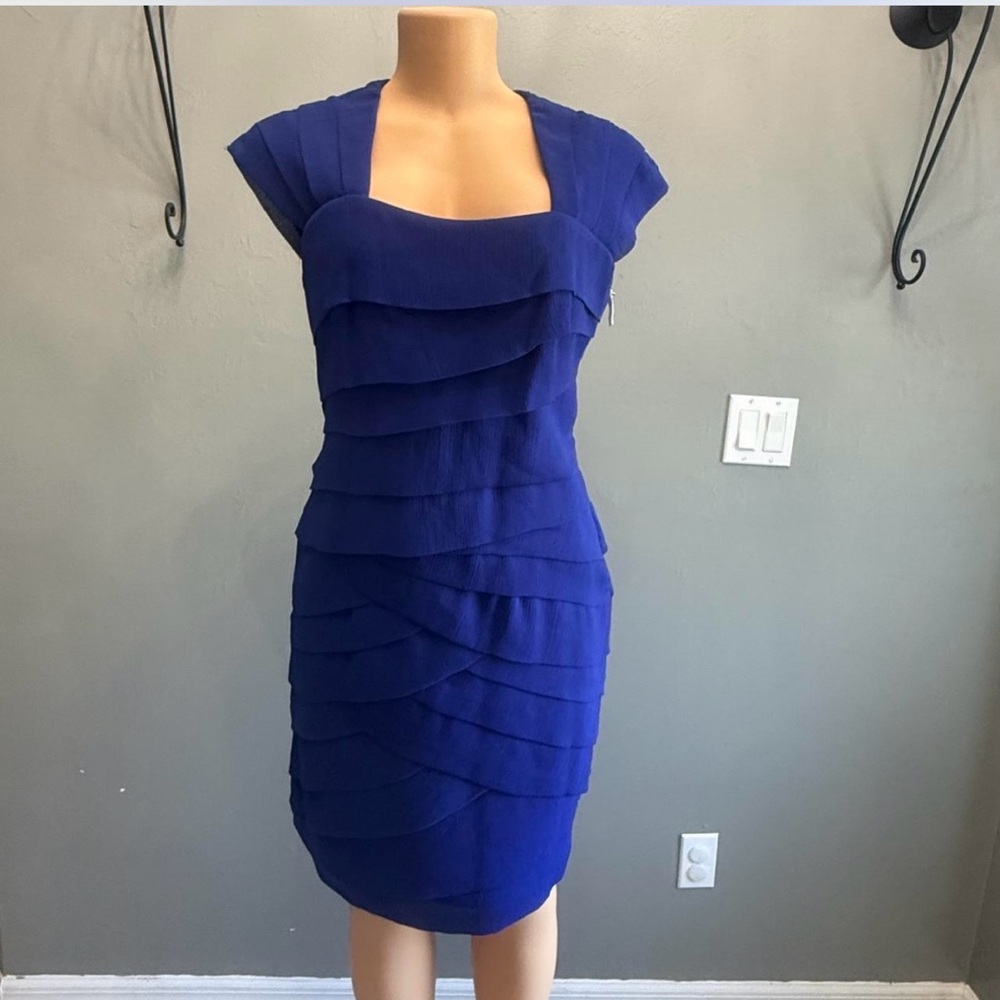 Adrianna Papell Cobalt Blue Tiered‎ Midi Dress